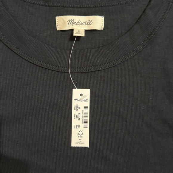 Madewell Black Ribbed Crop Tank Top Supima Cotton Stretch Size M - Picture 2 of 3